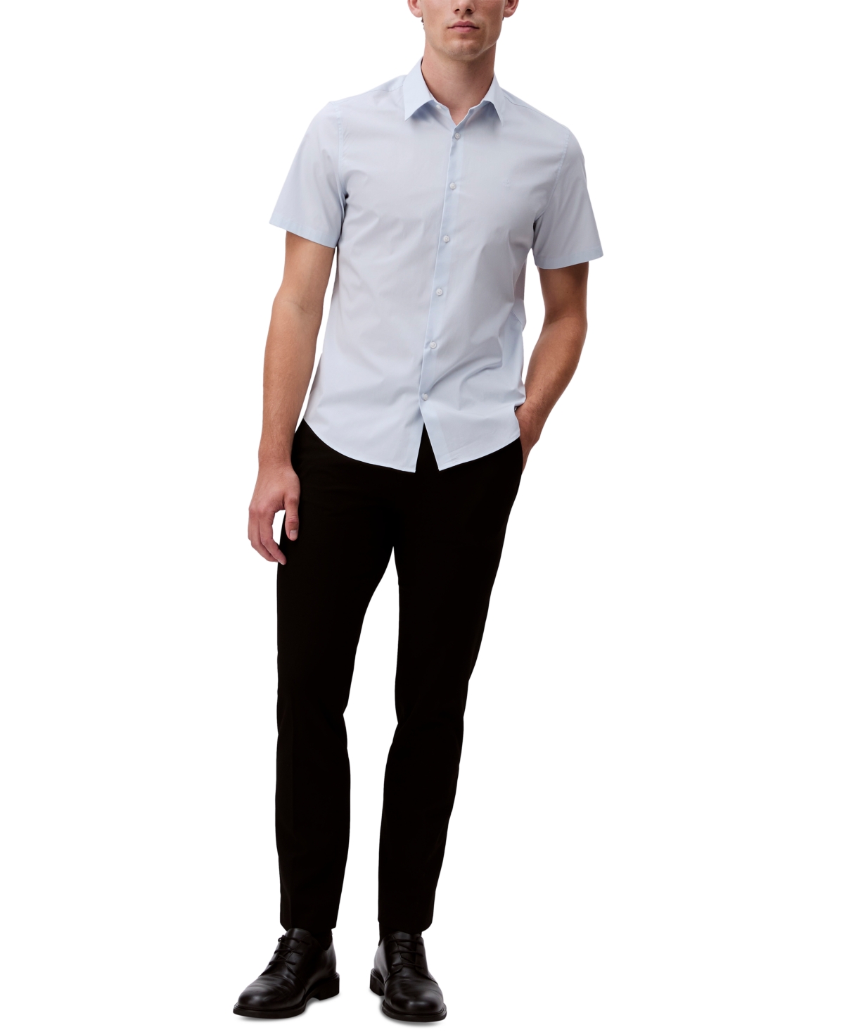 Shop Calvin Klein Men's Slim Fit Short Sleeve Solid Stretch Button-front Shirt In Plein Air