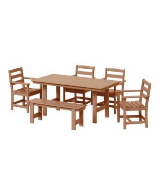 6-Piece Outdoor HDPE Patio Dining Table Set with Bench