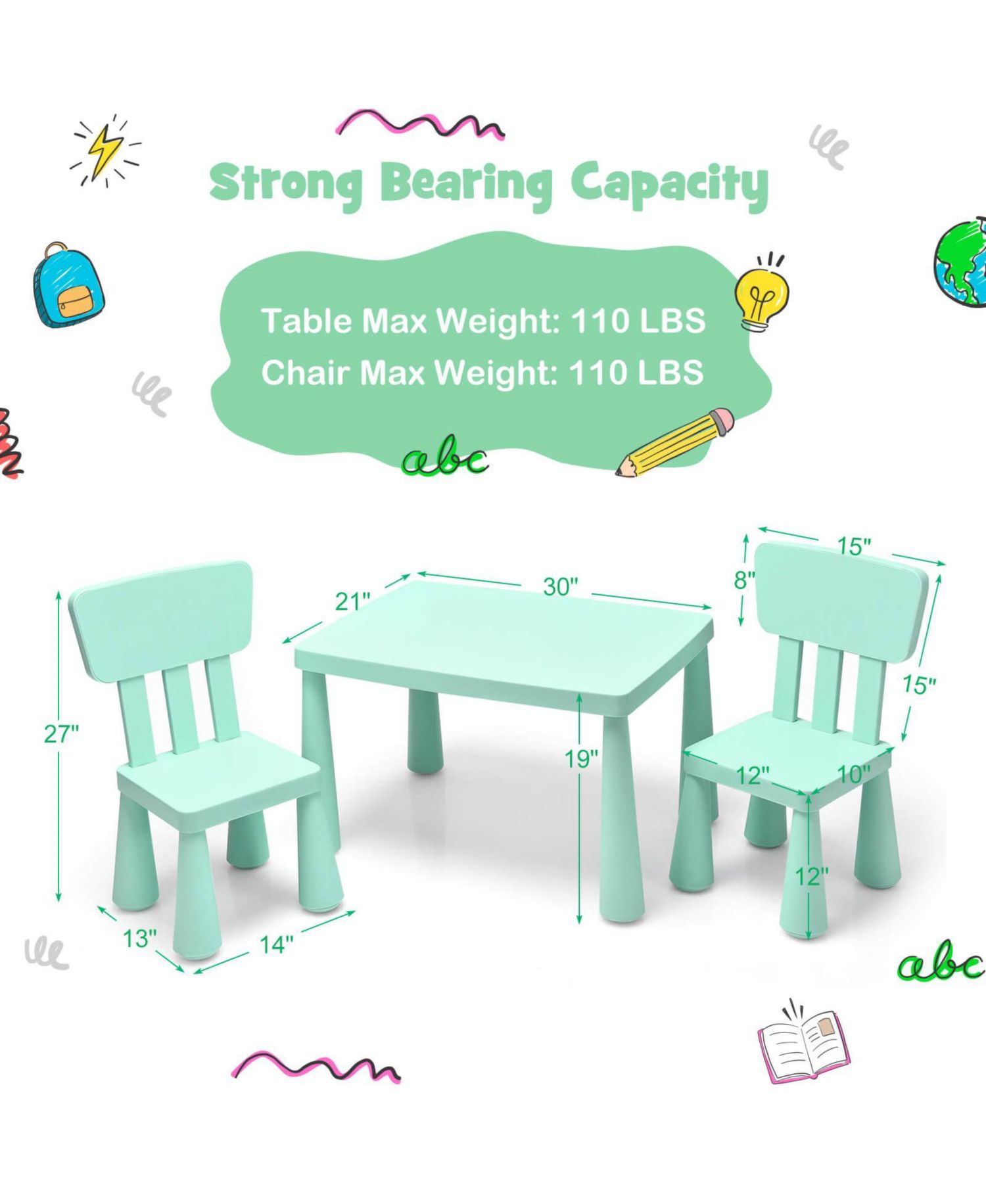 Kids Activity Table and 2-Chair Set, 3 Pieces