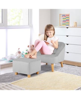 Soft Velvet Upholstered Kids Sofa Chair with Ottoman