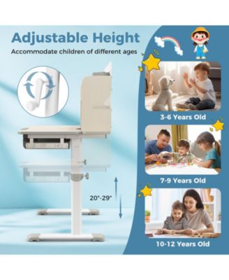 Height Adjustable Kids Study Desk with Tilt Desktop for 3-12 Years Old