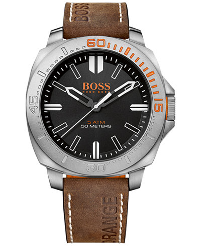 BOSS Orange Men's Sao Paulo Brown Leather Strap Watch 46mm 1513294