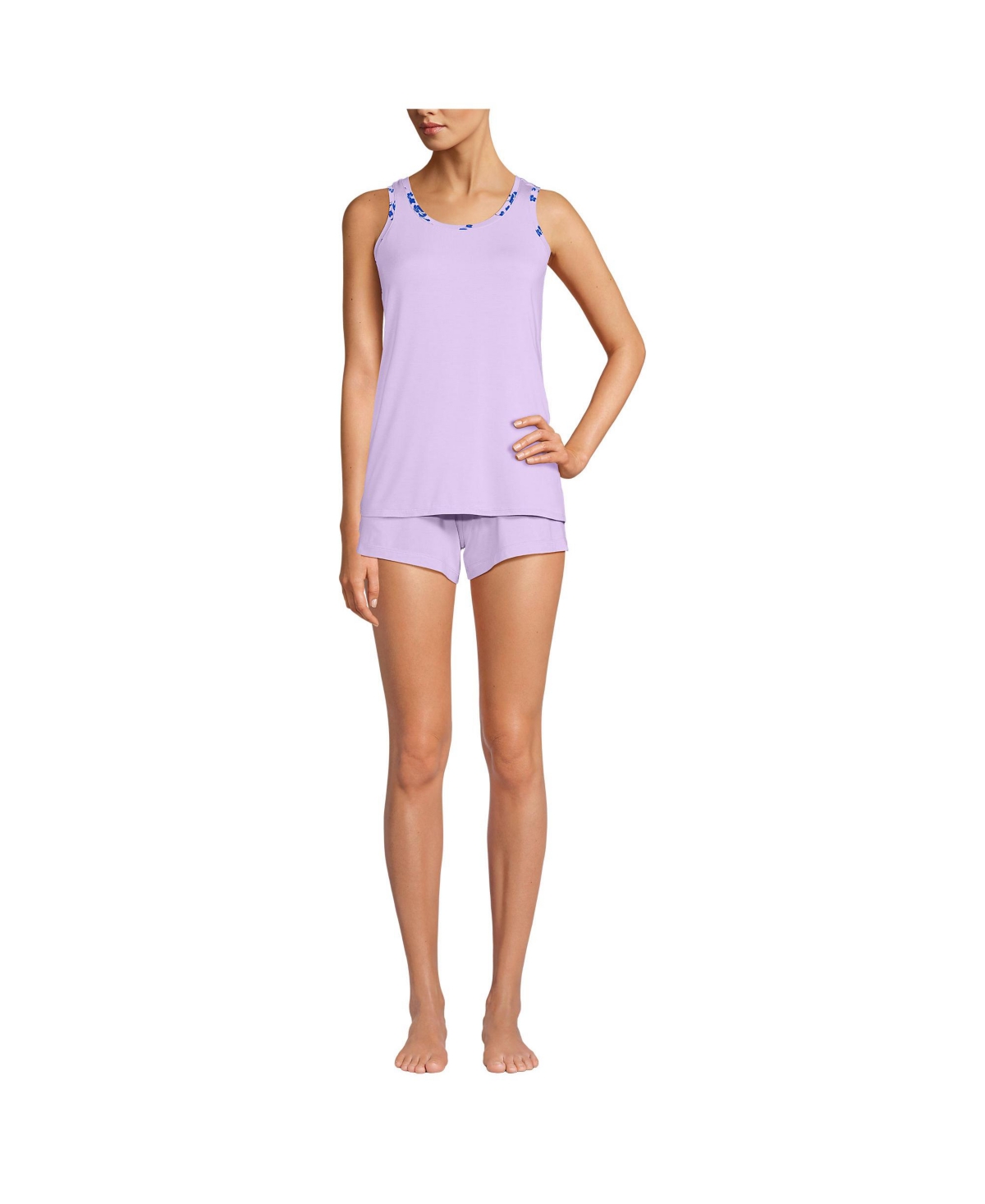 Women's Cooling 3 Piece Pajama Set - Robe Tank and Shorts - Lilac petal snow drop floral