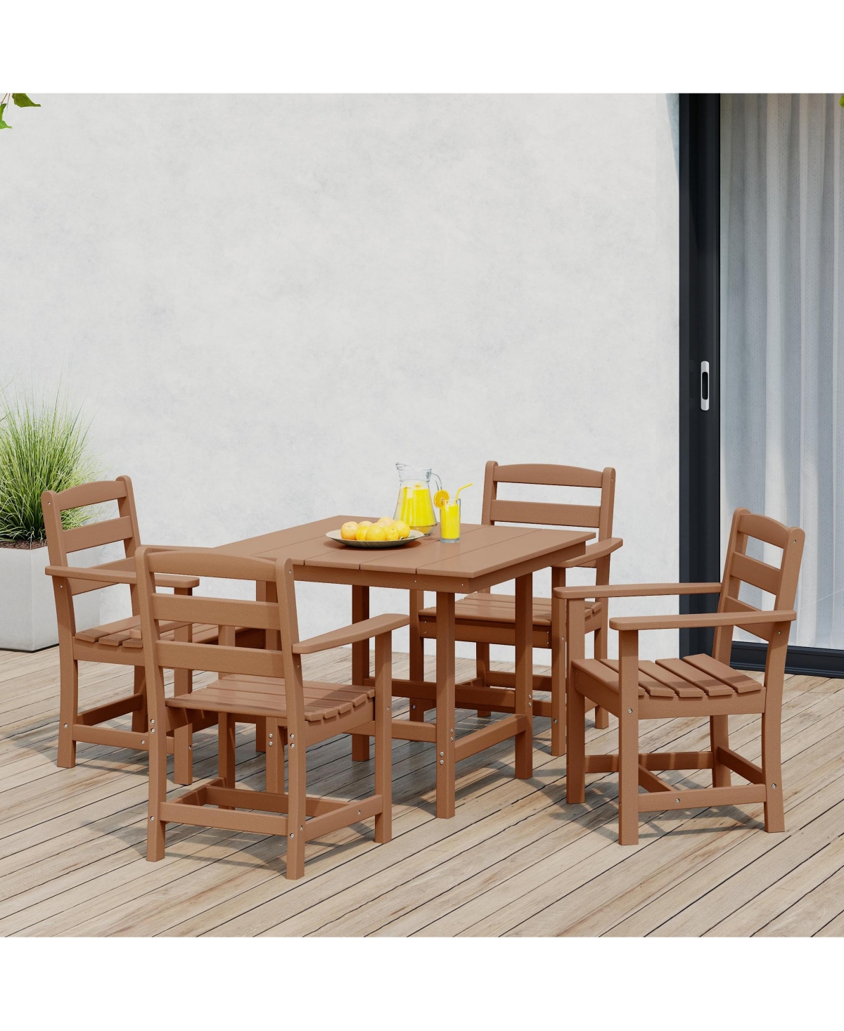 5-Piece Hdpe Outdoor Square Patio Dining Table Set with Armchairs
