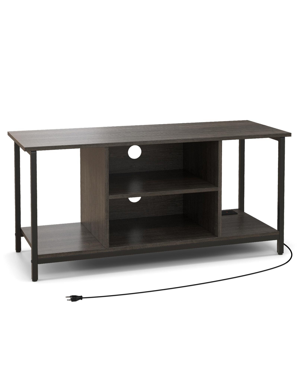 3-Tier Tv Stand with Power Outlet Usb and Adjustable Shelf - Grey