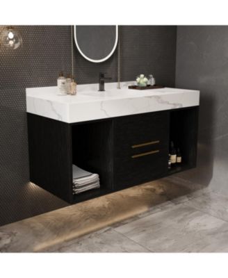 Modern 39.4" Floating Bathroom Vanity with Ceramic Sink and Storage