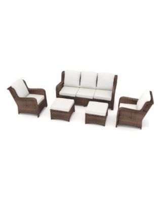 Streamdale 5-Piece Rattan Outdoor Conversation Set 2 Ottomans, 2 Single Chairs, 1 Couch