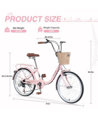 Streamdale 7 Speed City Bike With Basket, Steel Frame,Multiple Colors 22 Inch Girls Bicycle