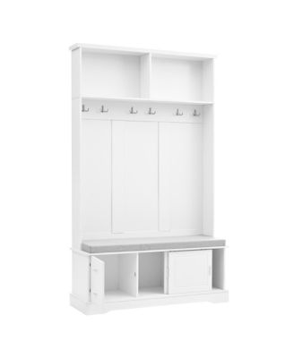 Streamdale Space-Saving Hall Tree Sliding Doors, Silvery Hooks, Mudroom Bench, Shoe Storage, Cushion