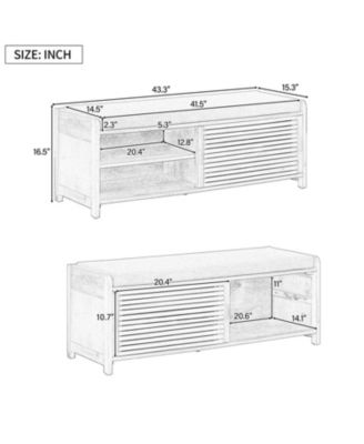 Streamdale Distressed Shutter Storage Bench with Acacia Veneer for Retro Charm for Living Room, Entryway (Grey)