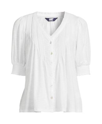 Women's Button Pintuck Puff Sleeve Top