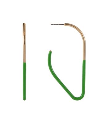 Gold Tone and Green Enamel Post Triangle Earrings