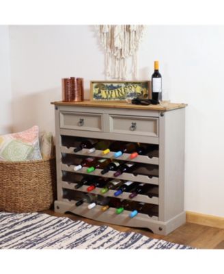 28-Bottle Freestanding Wine Rack - Solid Pine - Gray - 34.5"