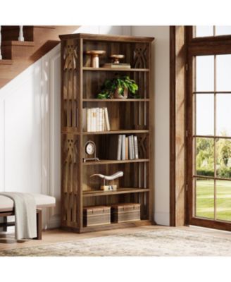 6-Tier Bookshelf Set of 2, 75-Inch Tall Bookcase, Large Bookshelves and Bookcases Freestanding Display Shelves, Wood Book Shelf for Living Room, Home Office, Bedroom, Brown