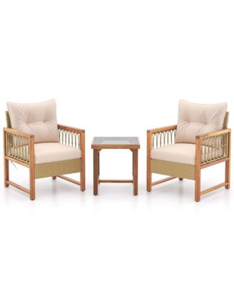 3 PCS Furniture Set Patio PE Wicker Conversation Bistro Set