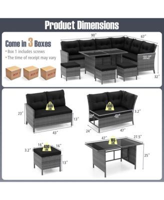 Set of 7 Dining Furniture Set PE Rattan Sectional Sofa Set Patio