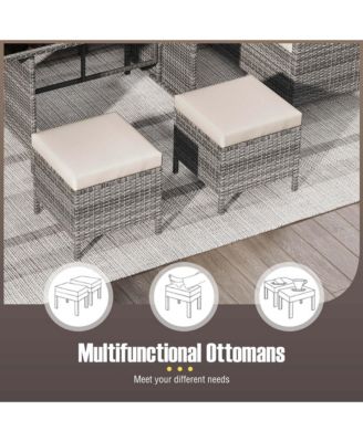 Set of 7 Dining Furniture Set PE Rattan Sectional Sofa Set Patio