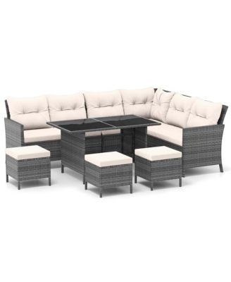 Set of 7 Dining Furniture Set PE Rattan Sectional Sofa Set Patio