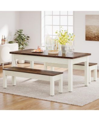 55-Inch 3-Piece Dining Table Set with 2 Benches, Rectangular Wood Table for Kitchen or Dining Room, Seats 4–6