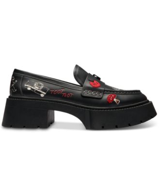 Leah Platform Sketch Embroidered Leather Loafers
