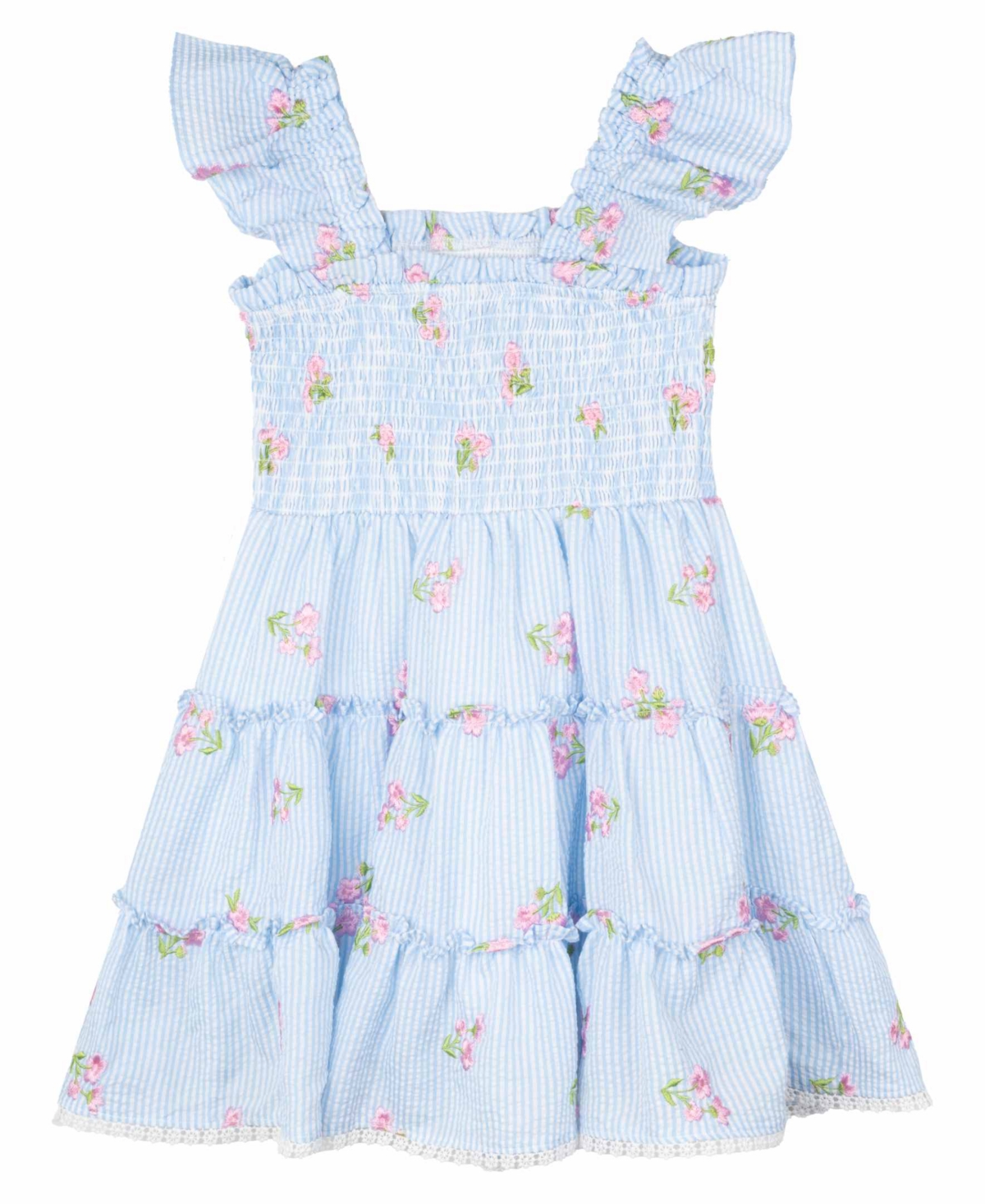 Shop Rare Editions Little And Toddler Girls 2-piece Floral Schiffli Seersucker Dress With Bag Set In Periwinkle