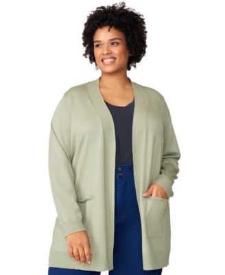 Melissa Paige - Plus Size Solid Cable-Trimmed Open-Front Cardigan Sweater