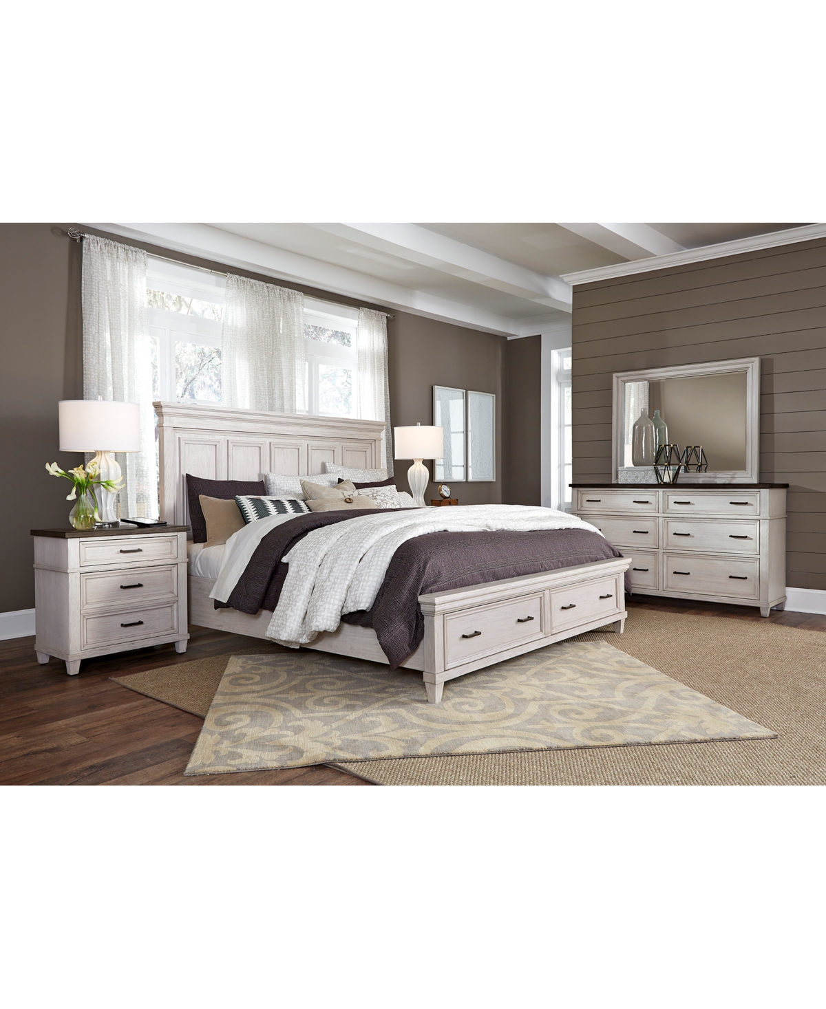 Macy's Dawnwood 3-pc. California King Storage Set (bed, Dresser & 1-drawer Nightstand) In Ivory