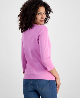 Women's Petite Pima Cotton 3/4-Sleeve Boat-Neck Top