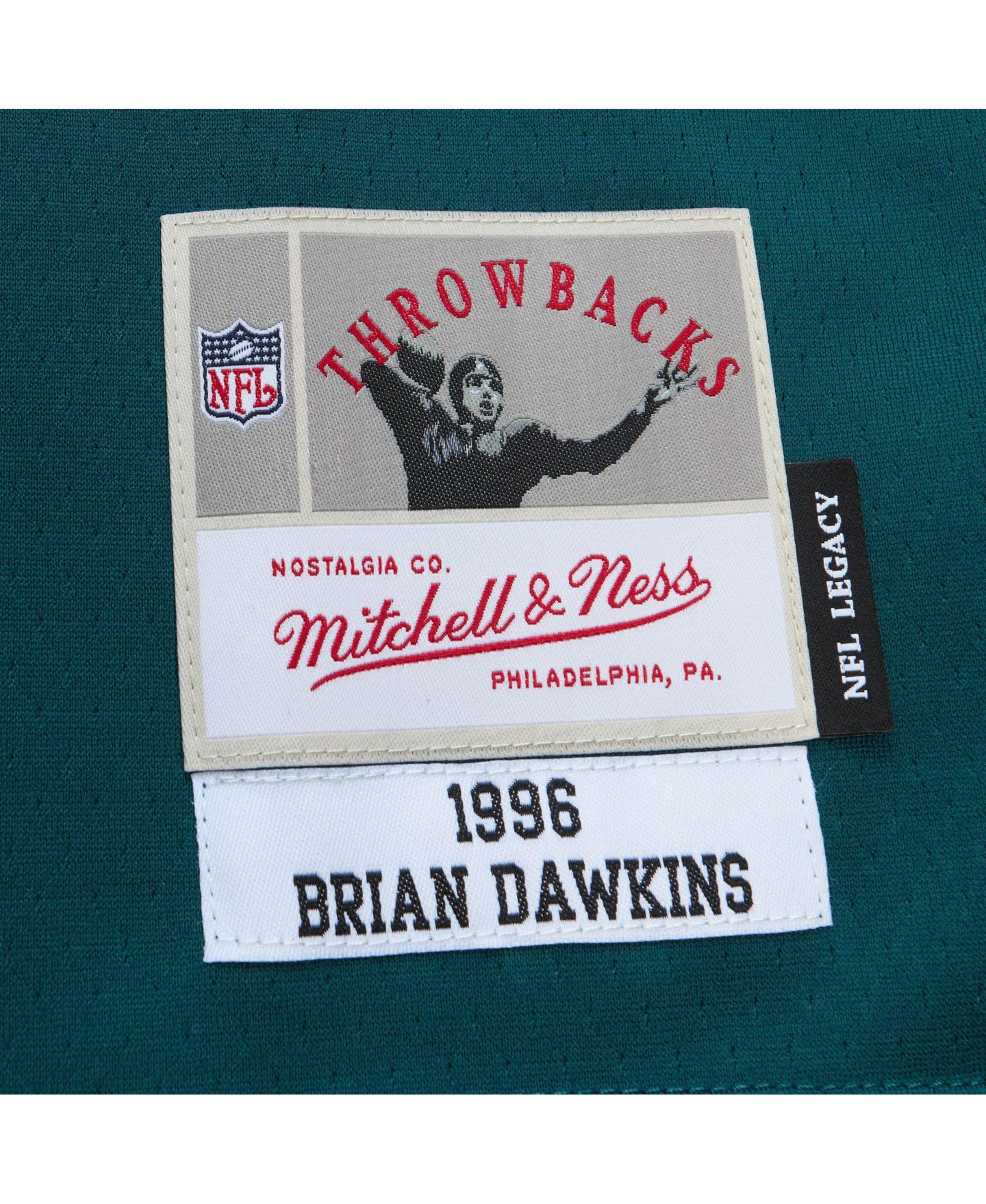 Мужской топ Mitchell & Ness Brian Dawkins Midnight Green Philadelphia Eagles 1996 Legacy Replica Jersey — фото 5