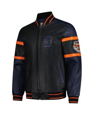 Men's Black Detroit Tigers Full-Zip Leather Varsity Jacket