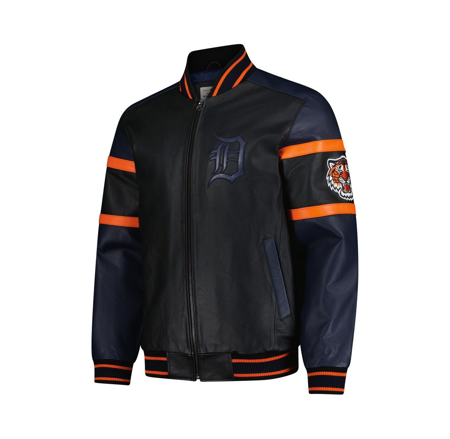 Men's Black Detroit Tigers Full-Zip Leather Varsity Jacket