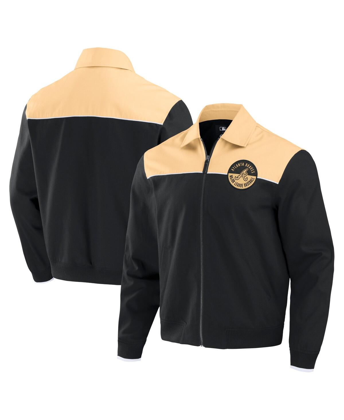 Men's Black/Tan Atlanta Braves Canvas Bomber Full-Zip Jacket - Black, Tan