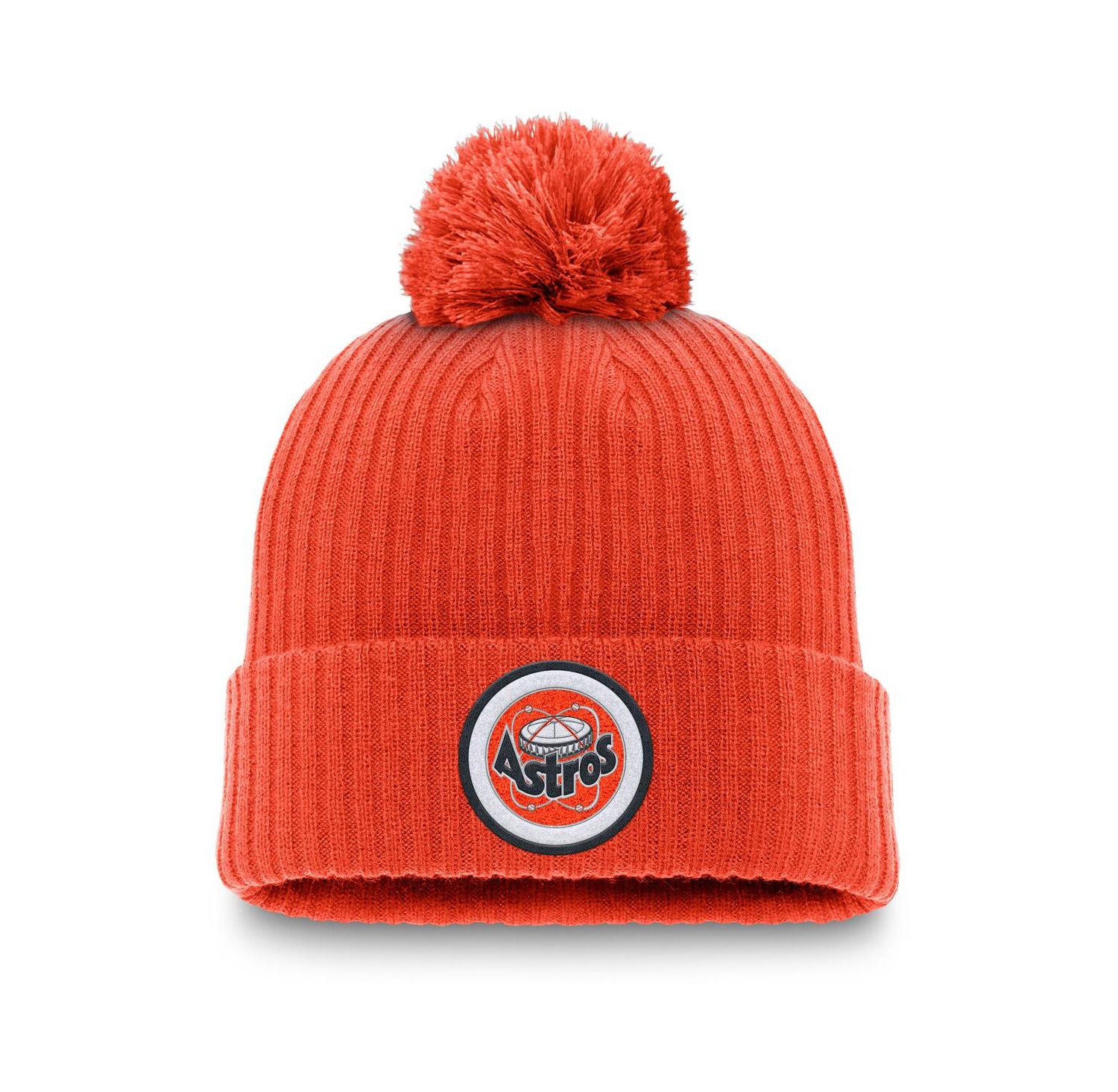 Men's Orange Houston Astros Cooperstown Collection Patch Cuffed with Pom Knit Hat