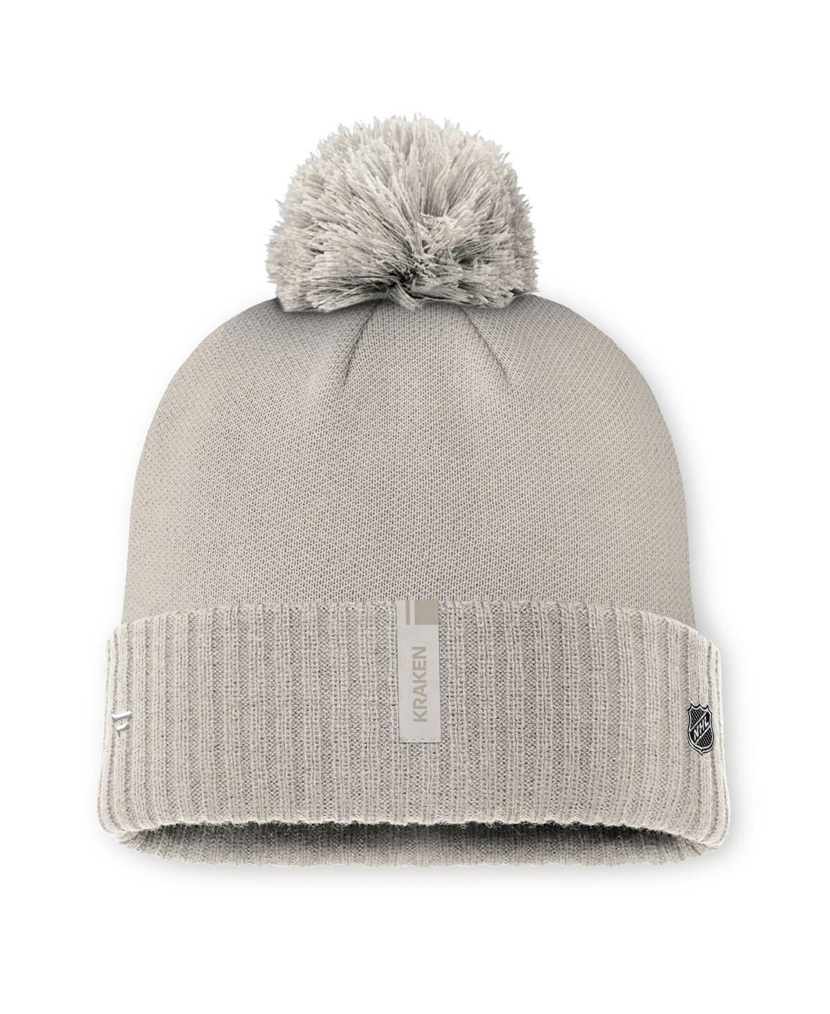 Fanatics Women's Tan Seattle Kraken Authentic Pro Road With Pom Cuffed Knit Hat In Tan