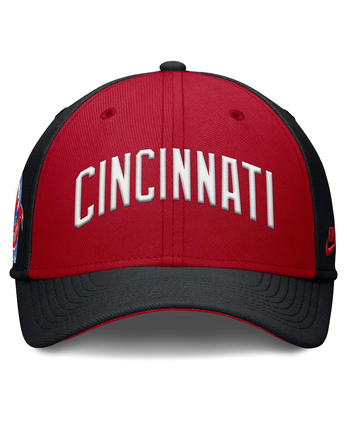 Nike Men's Black/red Cincinnati Reds Rise Swoosh Performance Flex Hat In Black,red