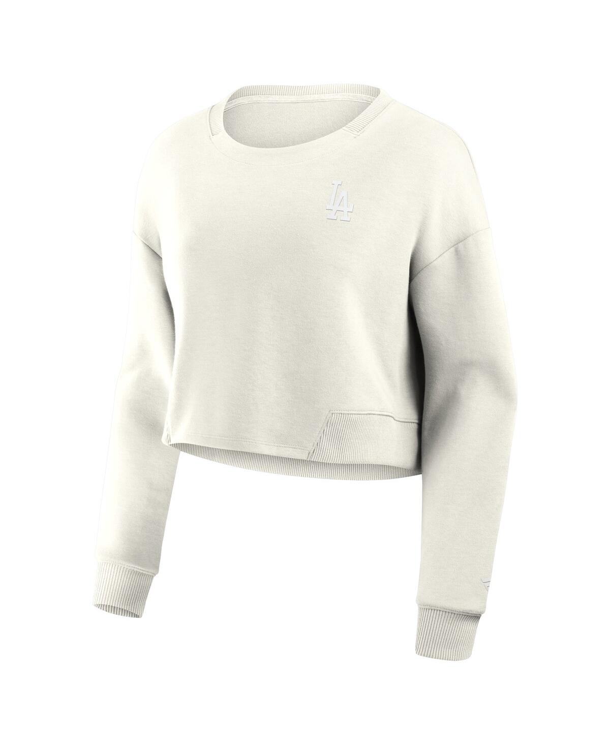 Fanatics Women's Cream Los Angeles Dodgers Relax Studio Cropped Pullover Sweatshirt In Cream