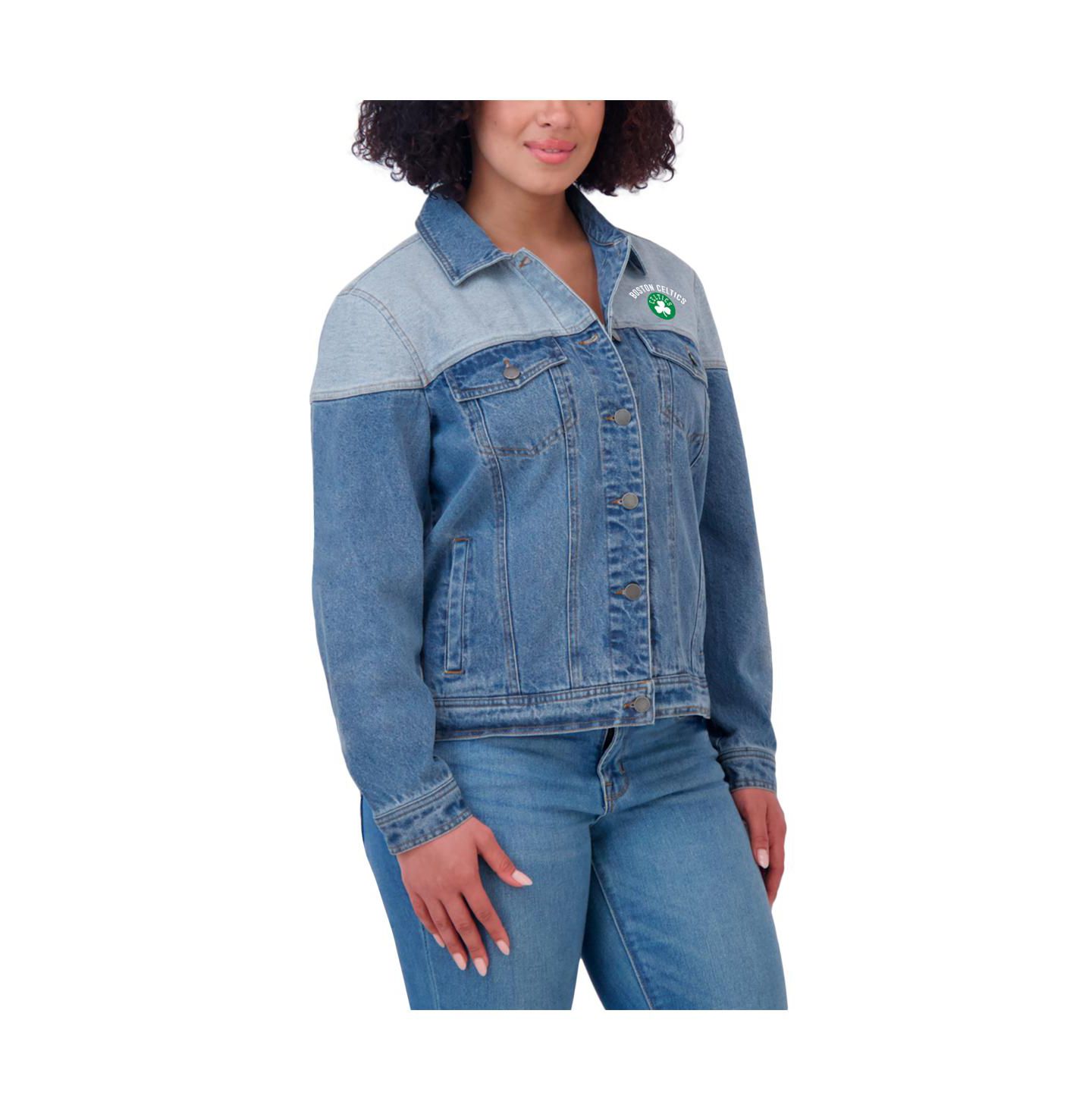 Женская куртка WEAR by Erin Andrews Blue Boston Celtics Full-Button Denim Jacket — фото 4