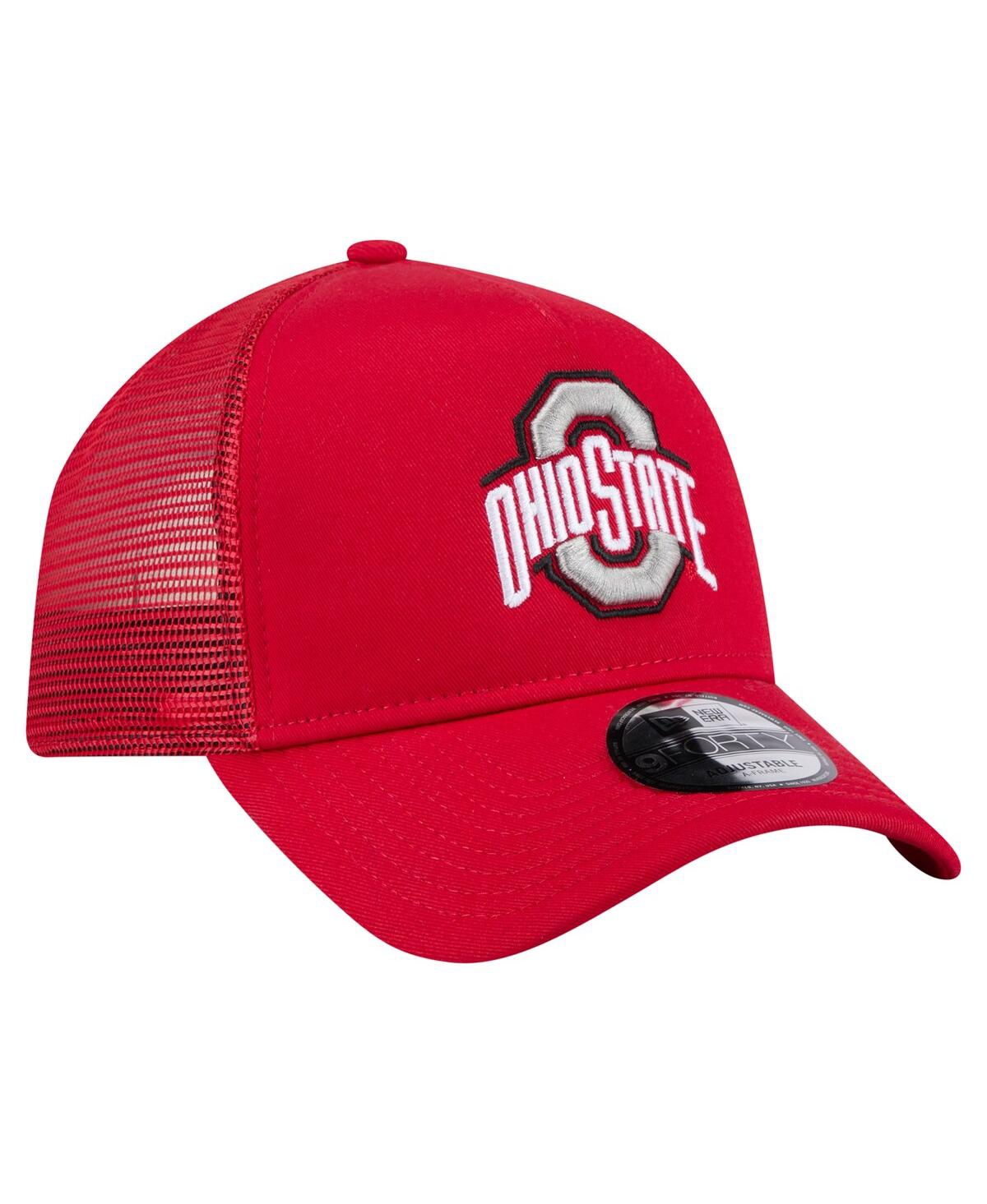 New Era Men's Scarlet Ohio State Buckeyes 9forty A-frame Trucker Adjustable Hat In Scarlet