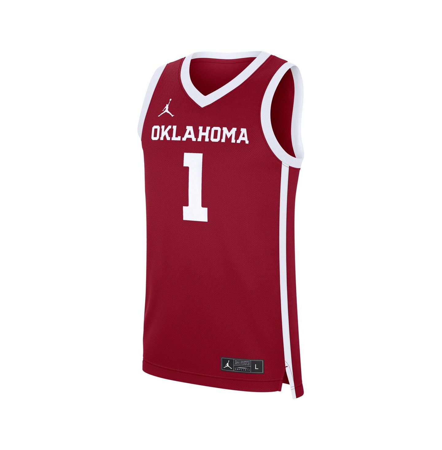 Мужской топ Jordan Crimson Oklahoma Sooners 1 Road Replica Basketball Jersey — фото 2