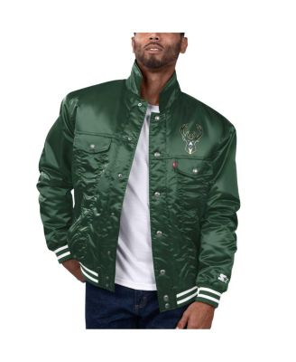 Starter - Men's Hunter Green Milwaukee Bucks Silver Label Trucker Satin Full-Snap Jacket