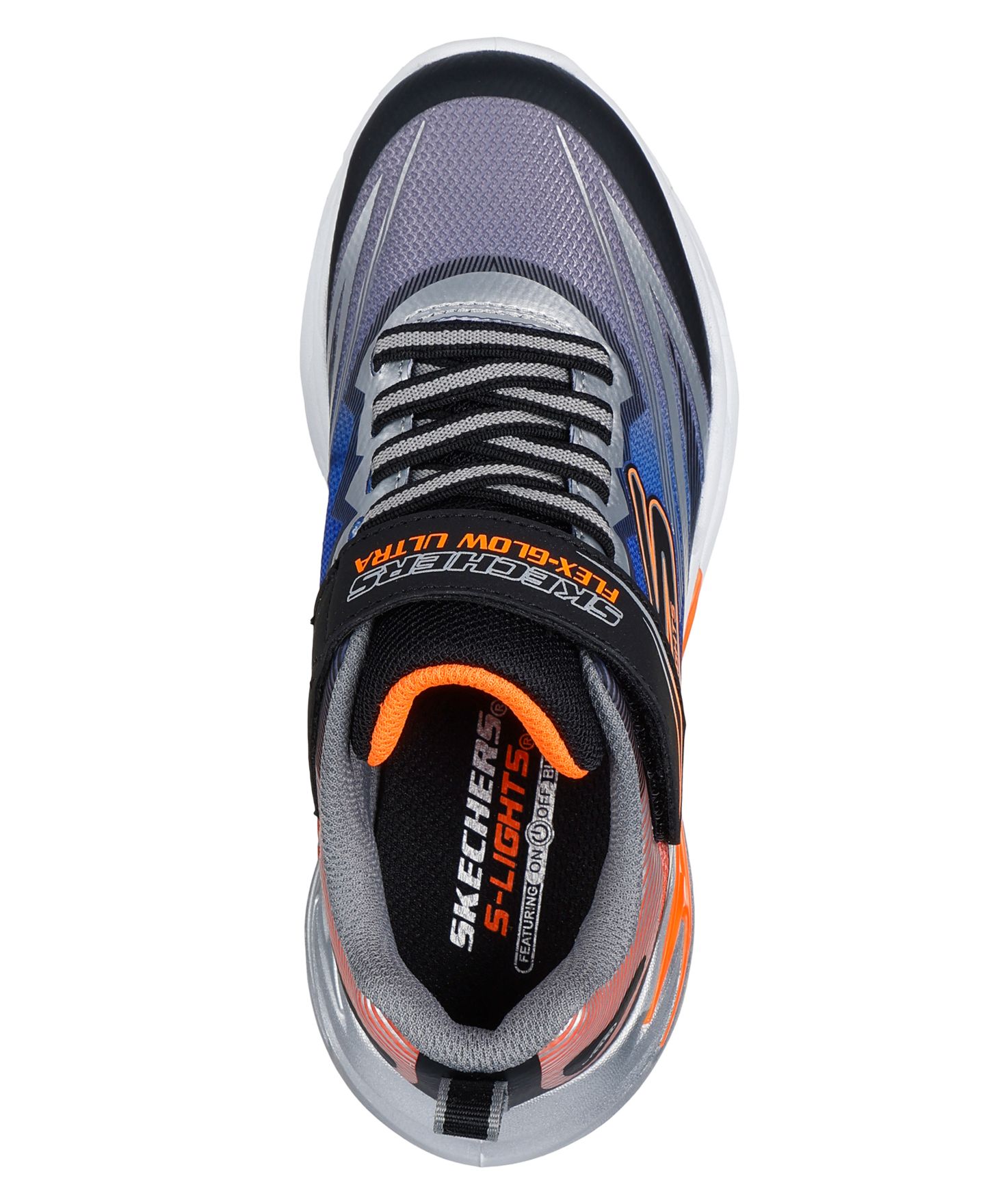 Детские кроссовки Skechers S Lights: Flex-Glow Ultra на липучке со светодиодами, цвет: Чёрный / Серебристый — фото 5