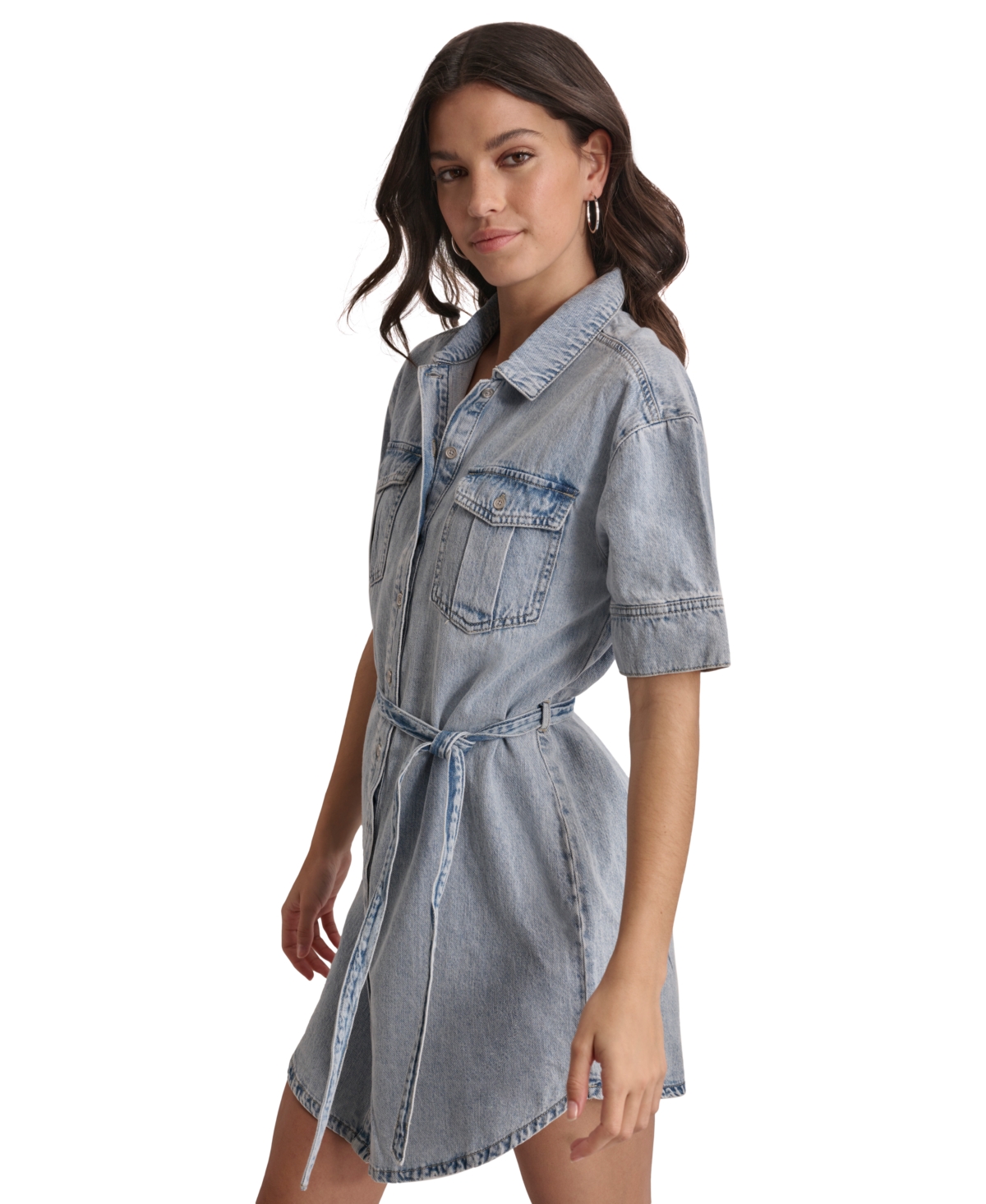 Shop Dkny Jeans Petite Cotton Belted Utility Shirtdress In Cooper