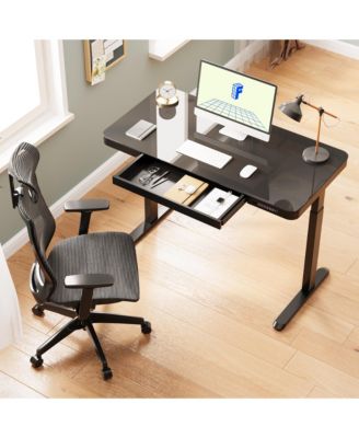 EG9B-E, Electric Height Adjustable Glass Top Standing Desk, Black