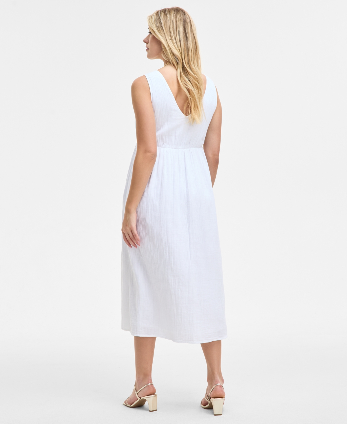 On 34th Women's Gauze Double V-neck Empire Midi Dress, Exclusively At Macy's In Bright White