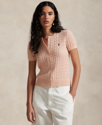 Women's Cable-Knit Cotton Short-Sleeve Cardigan Sweater