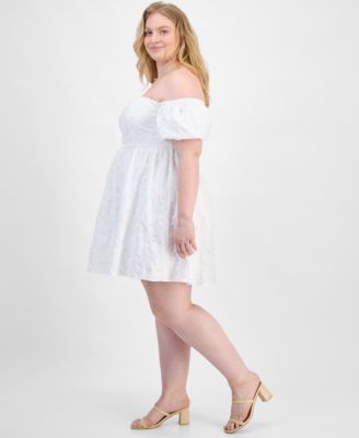 Plus Size Off-The-Shoulder Jacquard Fit & Flare Dress