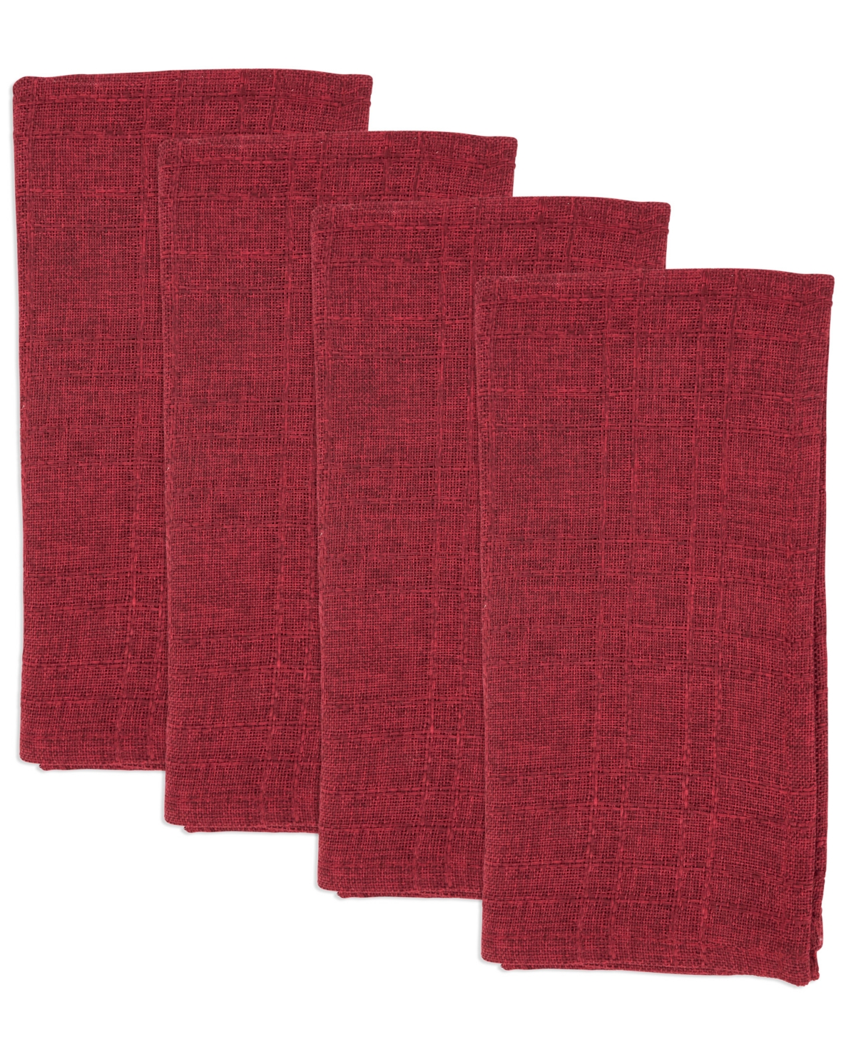 Saro Lifestyle Refined Stitched Plaid Napkin, Set Of 4 In Burgundy