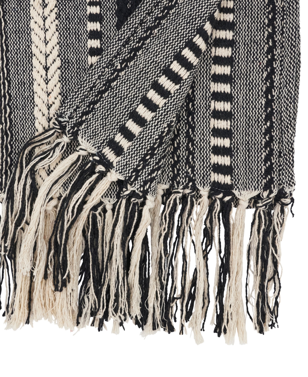Saro Lifestyle Fringe Detail Braided Stripe Table Runner, 14" X 72" In Black