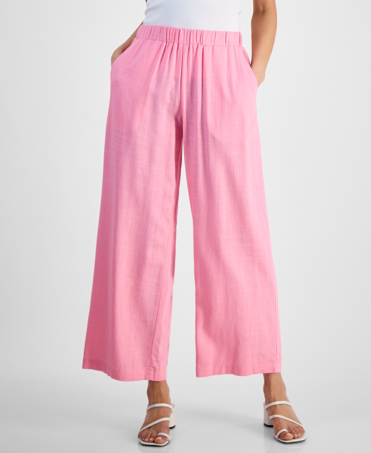 Jm Collection Petite Textured Wide-leg Pull-on Pants, Exclusively At Macy's
