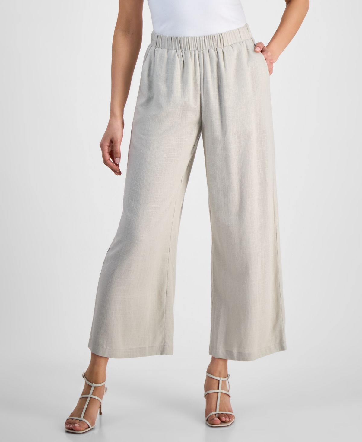 JM COLLECTION PETITE TEXTURED WIDE-LEG PULL-ON PANTS, EXCLUSIVELY AT MACY'S 